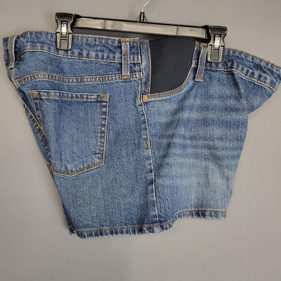 Isabel Maternity Shorts Womens 12 Blue Denim Midi Short Stretch Panel Fair Trade - Picture 5 of 13